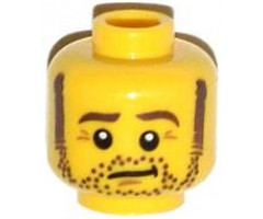 Minifigure, Head Dark Brown Eyebrows, Sideburns and Beard Stubble, Medium Nougat Chin Dimple and Eye Wrinkles, Slight Smirk Pattern