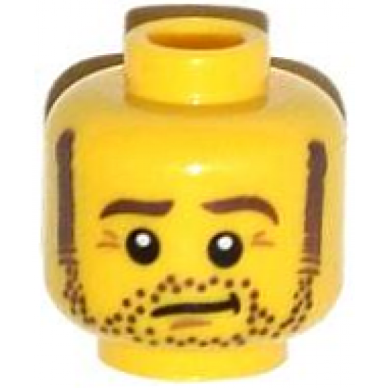 Minifigure, Head Dark Brown Eyebrows, Sideburns and Beard Stubble, Medium Nougat Chin Dimple and Eye Wrinkles, Slight Smirk Pattern