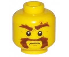 Minifigure, Head Beard Brown Bushy, Moustache, Eyebrows with One Eyebrow Raised, White Pupils Pattern