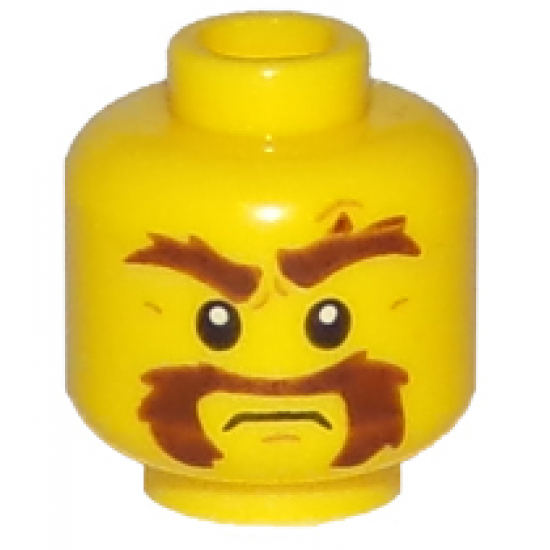 Minifigure, Head Beard Brown Bushy, Moustache, Eyebrows with One Eyebrow Raised, White Pupils Pattern