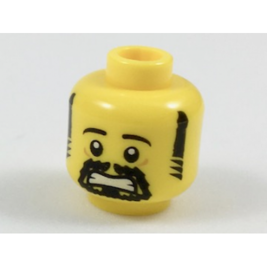 Minifigure, Head Black Eyebrows, Sideburns and Goatee, Scared Pattern