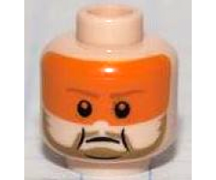 Minifigure, Head Dark Tan Moustache and Beard, Black Chin Dimple and Jowl Lines, Orange Visor, Frown Pattern