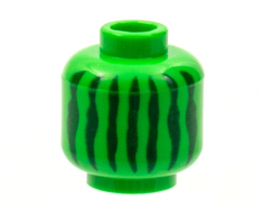 Minifigure, Head without Face with Dark Green Irregular Vertical Lines Pattern (Watermelon)