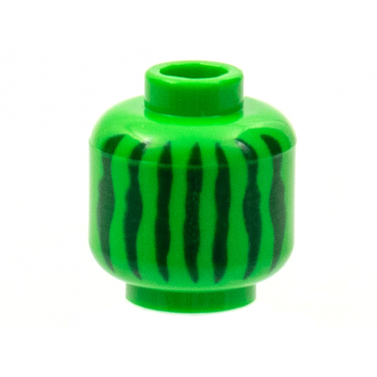 Minifigure, Head without Face with Dark Green Irregular Vertical Lines Pattern (Watermelon)