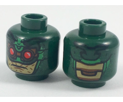 Minifigure, Head Alien Parademon Helmet with Green Markings, Reddish Brown Goggles with Red Lenses, Tan Skin Pattern