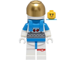 Lunar Research Astronaut - Female, White and Dark Azure Suit, White Helmet, Metallic Gold Visor, Peach Lips Smile