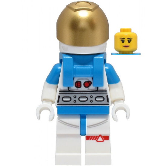 Lunar Research Astronaut - Female, White and Dark Azure Suit, White Helmet, Metallic Gold Visor, Peach Lips Smile