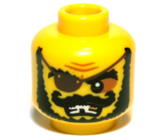 Minifigure, Head Black Bushy Eyebrows, Curled Moustache and Beard, Dark Brown Eye Patch, Nougat Eye Shadow, Furrowed Brow, Open Mouth Scowl with Teeth, Gold Tooth and Missing Tooth Pattern