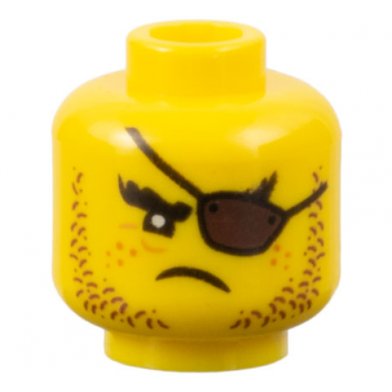 Minifigure, Head Beard Brown Stubble, Dark Brown Eye Patch, Freckles Pattern