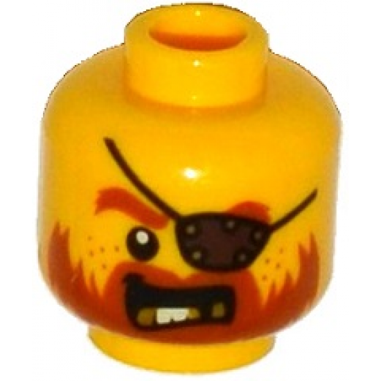 Minifigure, Head Beard Dark Orange, Gold Teeth, Eye Patch Pattern