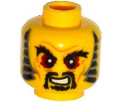 Minifigure, Head Black Bushy Eyebrows, Red Eyes, Moustache and Goatee, Sideburns, Wrinkles Pattern