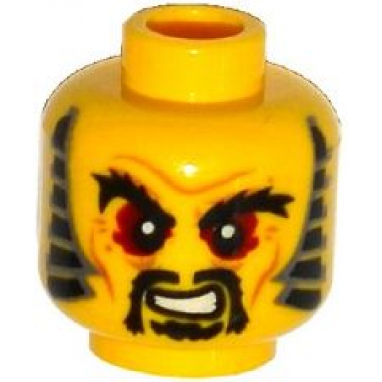 Minifigure, Head Black Bushy Eyebrows, Red Eyes, Moustache and Goatee, Sideburns, Wrinkles Pattern