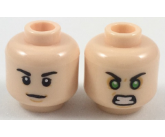 Minifigure, Head Dual Sided Black Eyebrows, Neutral / Green Eyes Angry Pattern