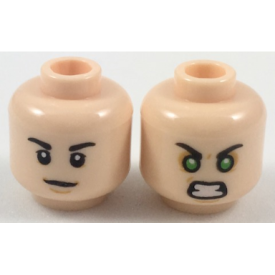 Minifigure, Head Dual Sided Black Eyebrows, Neutral / Green Eyes Angry Pattern