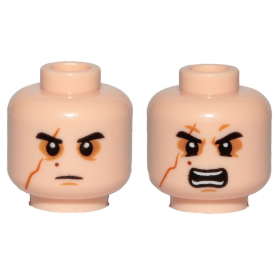 Minifigure, Head Dual Sided SW Black Eyebrows, Sunken Eyes, Red Beauty Mark / Mole, Right Eye Scar, Neutral / Angry Pattern (Kylo Ren)