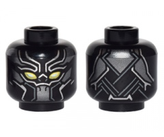 Minifigure, Head Mask with White and Yellow Eye Holes, Dark Silver Armor Plates, Dark Bluish Gray and Silver Trim Pattern