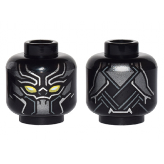 Minifigure, Head Mask with White and Yellow Eye Holes, Dark Silver Armor Plates, Dark Bluish Gray and Silver Trim Pattern
