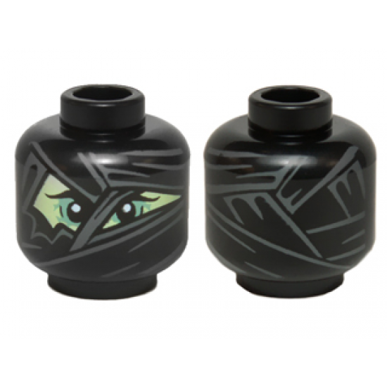 Minifigure, Head Alien Mummy with Yellowish Green Face, Wrappings, and Sand Green Eye Shadow Pattern