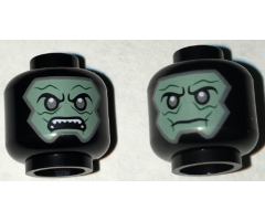 Minifigure, Head Dual Sided Alien Balaclava with Sand Green Skin, Dark Gray Eyes, Neutral / Angry Open Mouth with Teeth Pattern