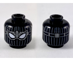 Minifigure, Head Alien with Spider-Man Dark Bluish Gray Vertical Lines, Dark Silver Goggles, Large White Eyes Pattern