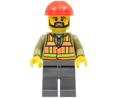 Light Orange Safety Vest, Dark Bluish Gray Legs, Red Construction Helmet, Black Beard
