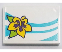 Tile 2 x 3 with Medium Azure Lines and Flower Pattern Model Right Side (Sticker) - Set 41317