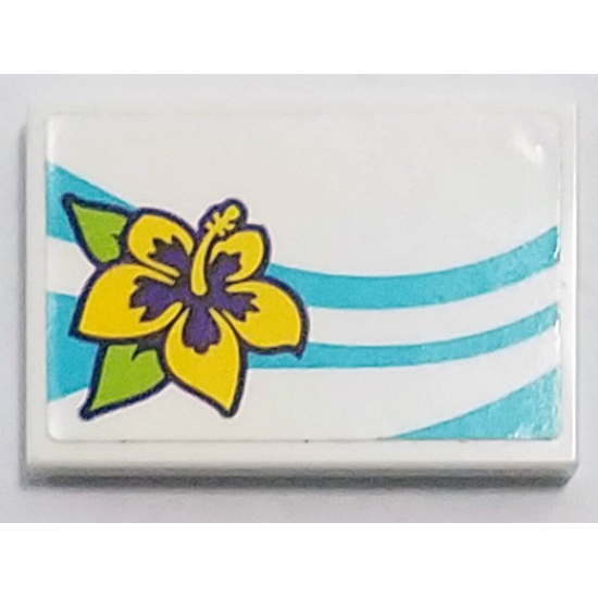 Tile 2 x 3 with Medium Azure Lines and Flower Pattern Model Right Side (Sticker) - Set 41317