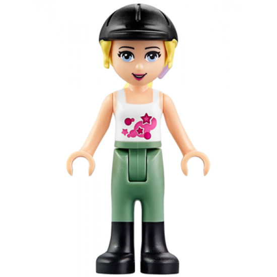 Friends Stephanie, Sand Green Riding Pants, Black Riding Helmet, Lavender Bow, White Top with Stars
