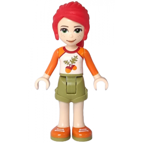 Friends Mia, Olive Green Shorts, White Top with Orange Sleeves and Acorns