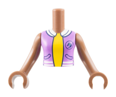 Torso Mini Doll Girl Medium Lavender Vest with Pockets, Horse Silhouette and White Collar over Yellow Shirt Pattern, Medium Brown Arms with Hands