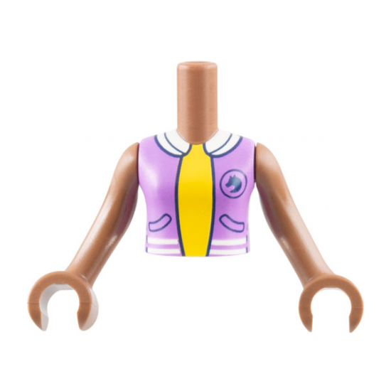 Torso Mini Doll Girl Medium Lavender Vest with Pockets, Horse Silhouette and White Collar over Yellow Shirt Pattern, Medium Brown Arms with Hands