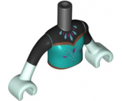 Torso Mini Doll Girl Black Top, Necklace, Dark Turquoise Dress with Magenta Diamonds and Silver Filigree Pattern, Light Aqua Arms with Hands with Black Sleeves