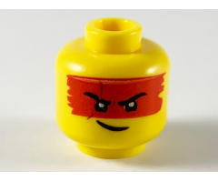 Minifigure, Head Red Headband/Mask, Black Eyebrows with Scar on Right, Lopsided Grin Pattern