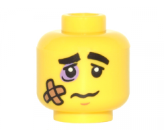 Minifigure, Head Black Eyebrows, Lavender Black Eye, Bandage and Frown Pattern