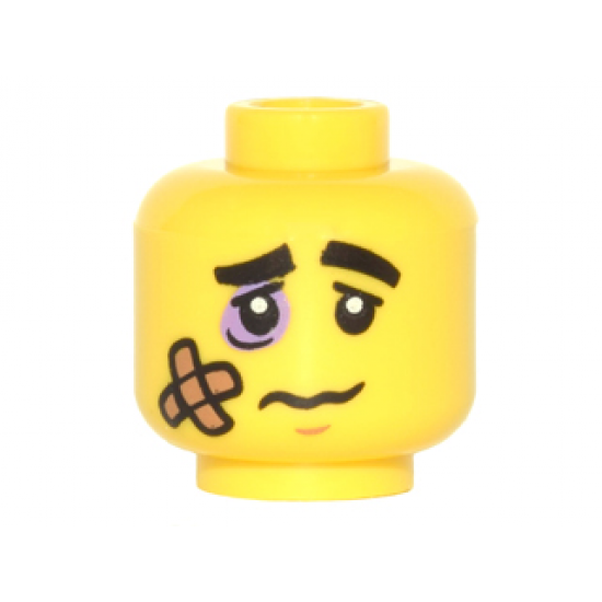 Minifigure, Head Black Eyebrows, Lavender Black Eye, Bandage and Frown Pattern