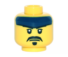 Minifigure, Head Dark Blue Headband, White Pupils, Black Moustache and Goatee Pattern