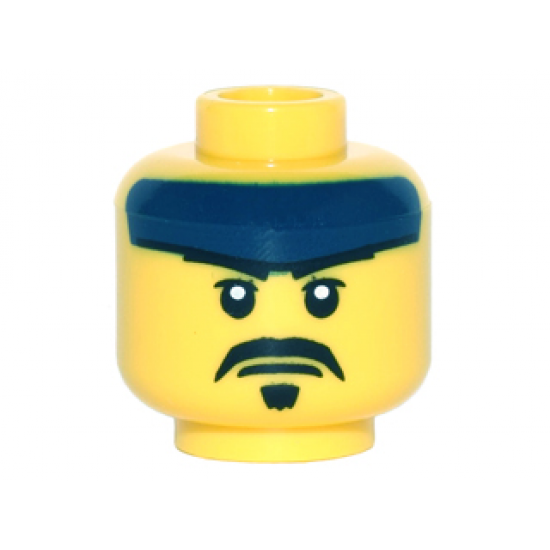 Minifigure, Head Dark Blue Headband, White Pupils, Black Moustache and Goatee Pattern