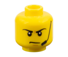 Minifigure, Head Black Eyebrows and Headset, Medium Nougat Chin Dimple, Furrowed Brow, Angry Frown Pattern