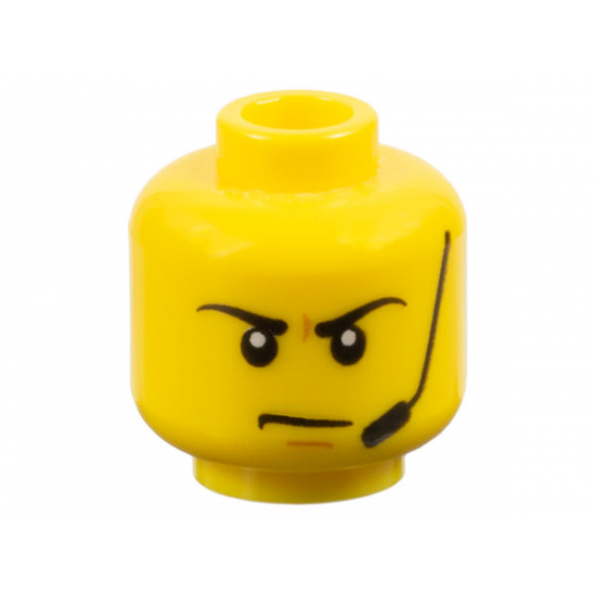 Minifigure, Head Black Eyebrows and Headset, Medium Nougat Chin Dimple, Furrowed Brow, Angry Frown Pattern