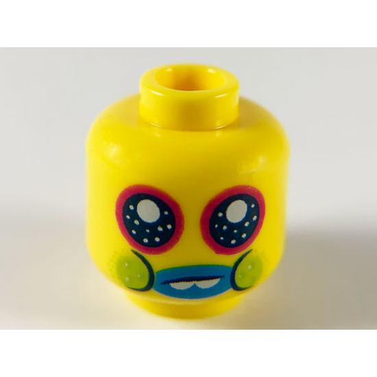 Minifigure, Head Large Dark Blue Eyes with Magenta Outlines, Dark Azure Lips, 2 White Teeth, Lime Cheeks Pattern