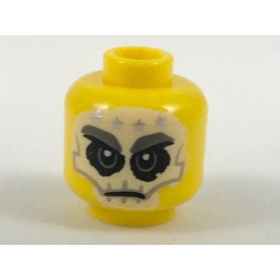 Minifigure, Head White Full Face Skull Tattoo, 4 Silver Stars on Forehead Pattern