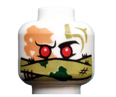Minifigure, Head Alien Ninjago Red Eyes, Olive Green Bandana Wrap, Green Splotches, Stitching Pattern