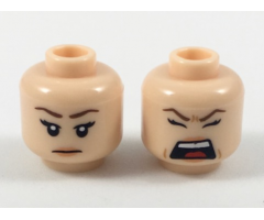 Minifigure, Head Dual Sided Female Reddish Brown Eyebrows, Bright Pink Lips, Neutral / Screaming Pattern