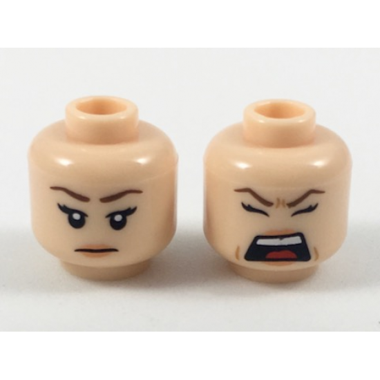 Minifigure, Head Dual Sided Female Reddish Brown Eyebrows, Bright Pink Lips, Neutral / Screaming Pattern
