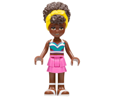 Friends Nandi, White and Dark Turquoise Tank Top, Dark Pink Skirt, White Sandals, Yellow Head Wrap
