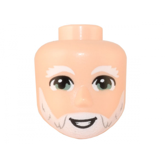 Mini Doll, Head Friends Male Large with White Eyebrows and Beard, Sand Green Eyes, Smile with Teeth Pattern