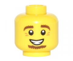 Minifigure, Head Reddish Brown Bushy Eyebrows and Wide Goatee, Nougat Eye Wrinkles, Open Mouth Smile with Teeth Pattern