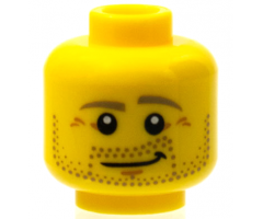 Minifigure, Head Beard Dark Tan Eyebrows and Beard Stubble, Dark Orange Chin Dimple and Wrinkles, Lopsided Grin with Dimple Pattern