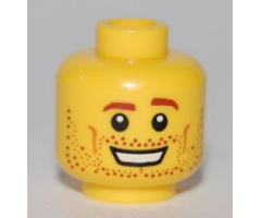 Minifigure, Head Male Brown Eyebrows, Open Mouth Smile, Stubble, White Pupils Pattern