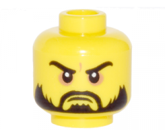 Minifigure, Head Beard Black, Moustache, Arched Eyebrows, White Pupils, Grim Mouth Pattern